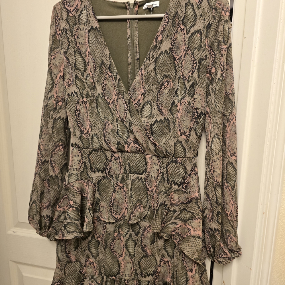 love, Fire Pink and Gray Long Sleeve Snake Print Dress
